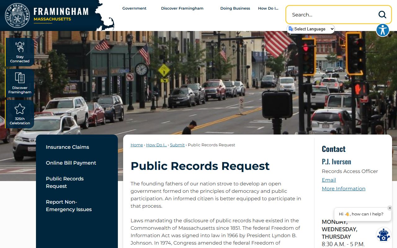 Framingham public records request portal phone directory