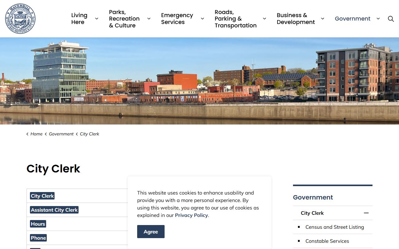 Haverhill city clerk phone directory page