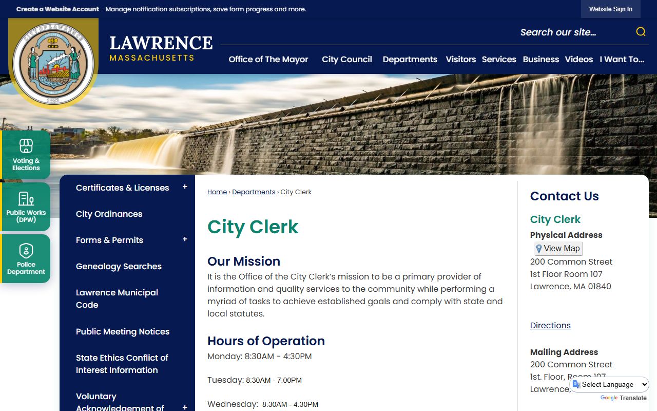 Lawrence city clerk phone directory page