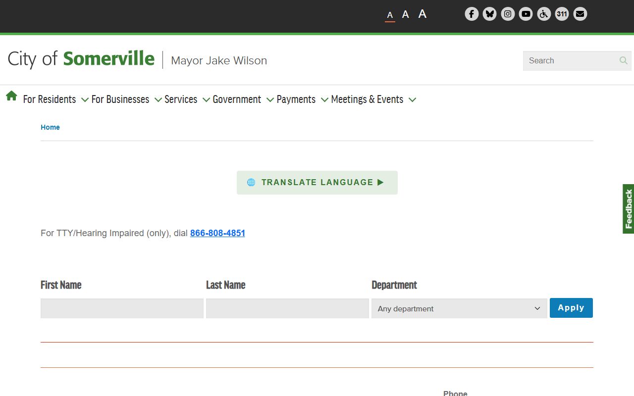 Somerville staff directory for phone number lookups