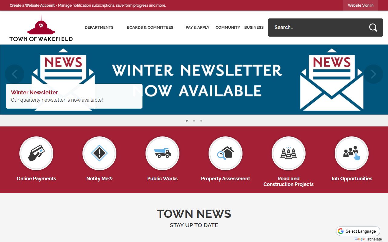 Wakefield town website phone directory and government contacts
