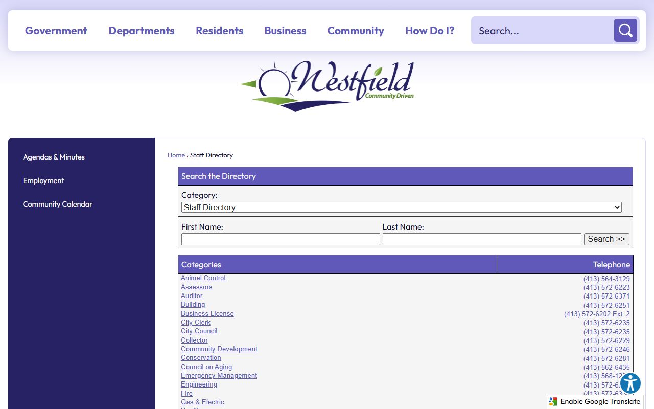 Westfield staff directory phone directory listing