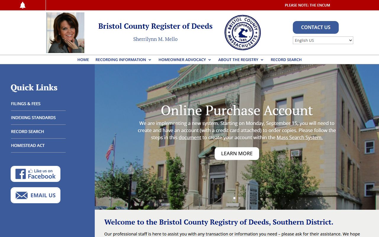 Bristol County Southern Registry of Deeds phone directory in New Bedford