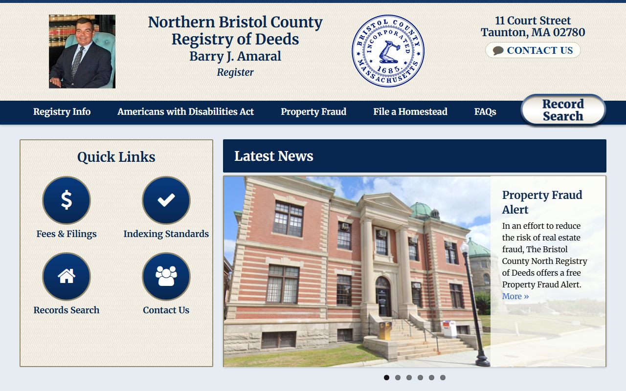 Bristol County Northern Registry of Deeds phone directory in Taunton
