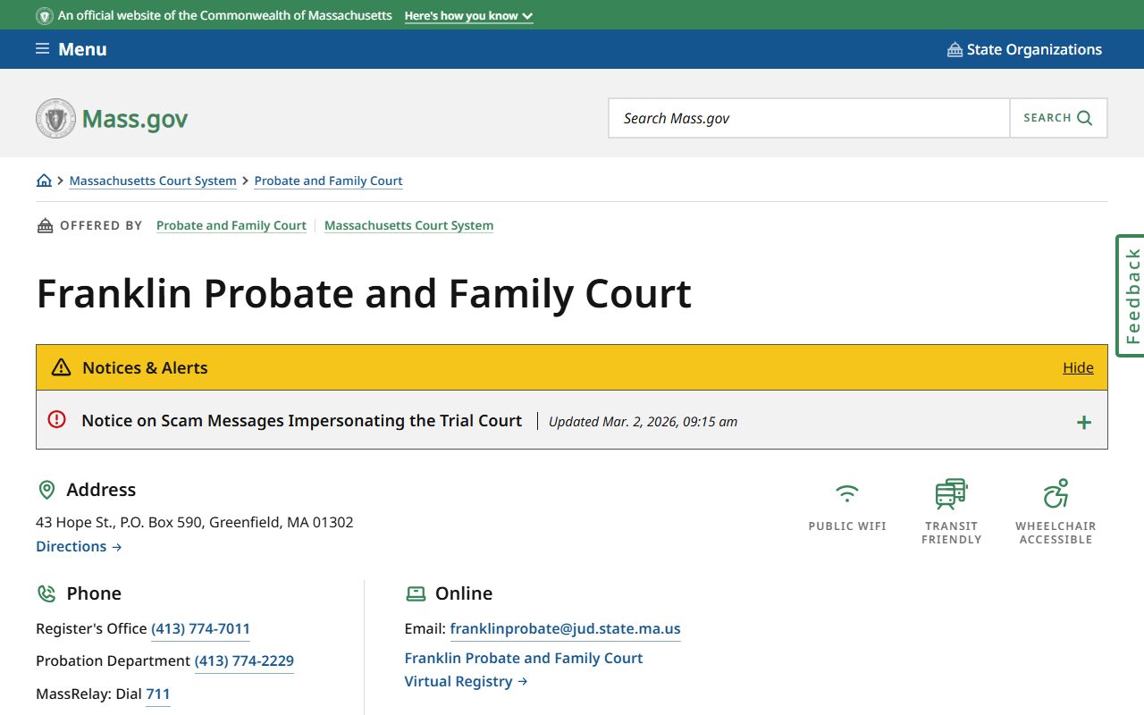 Franklin Probate and Family Court phone directory