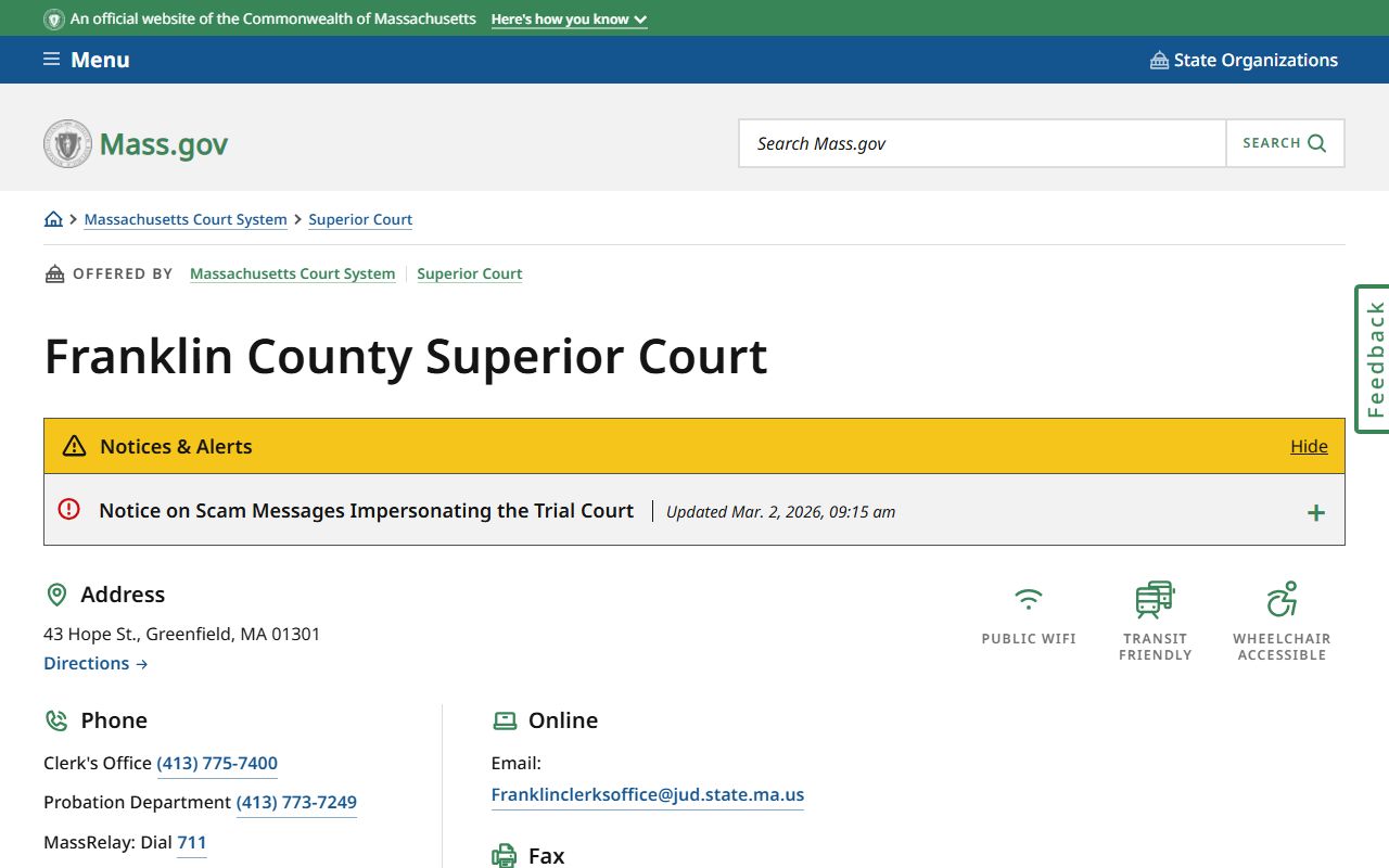 Franklin Superior Court phone directory information
