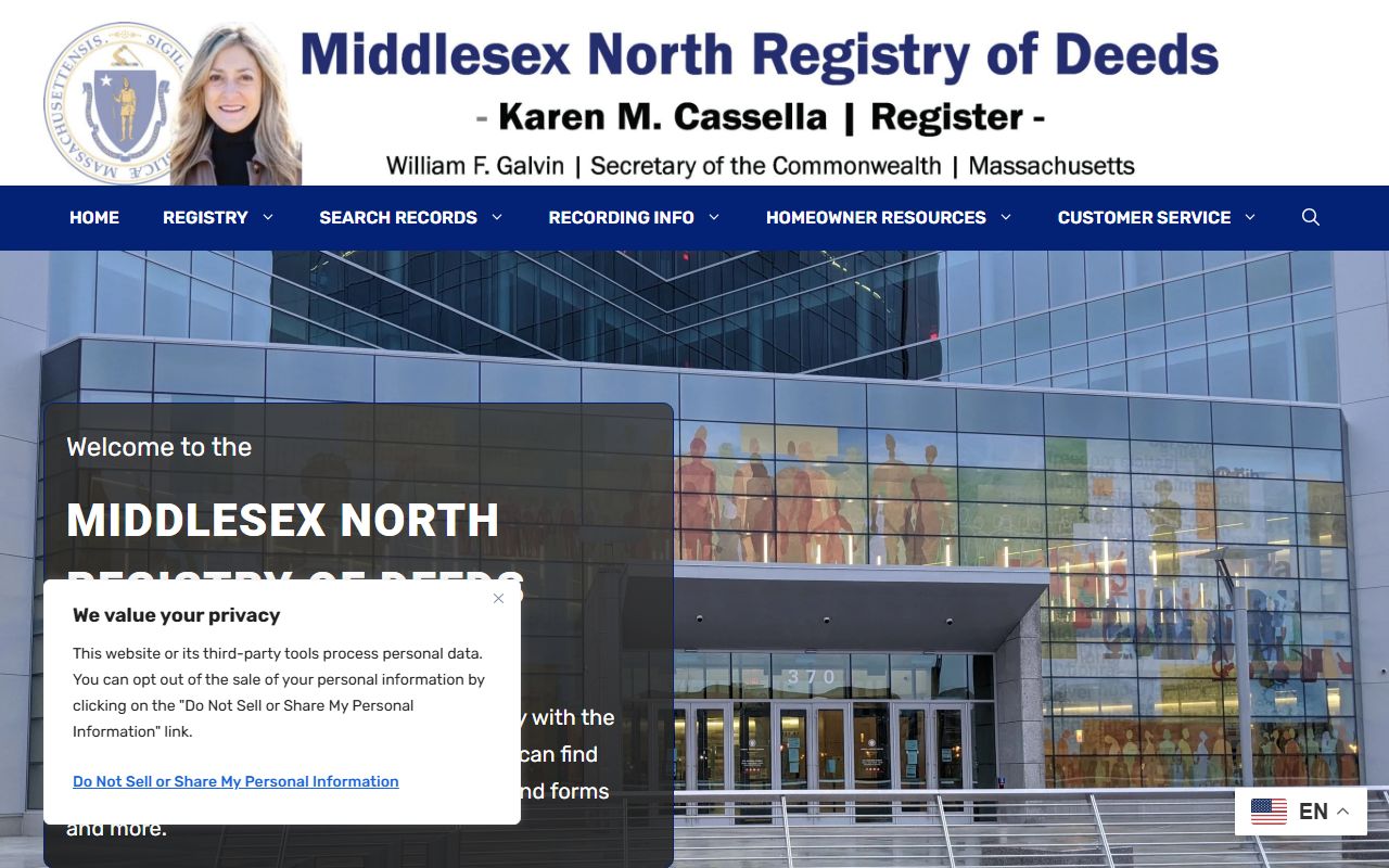 Middlesex North Registry of Deeds Lowell phone directory contact page