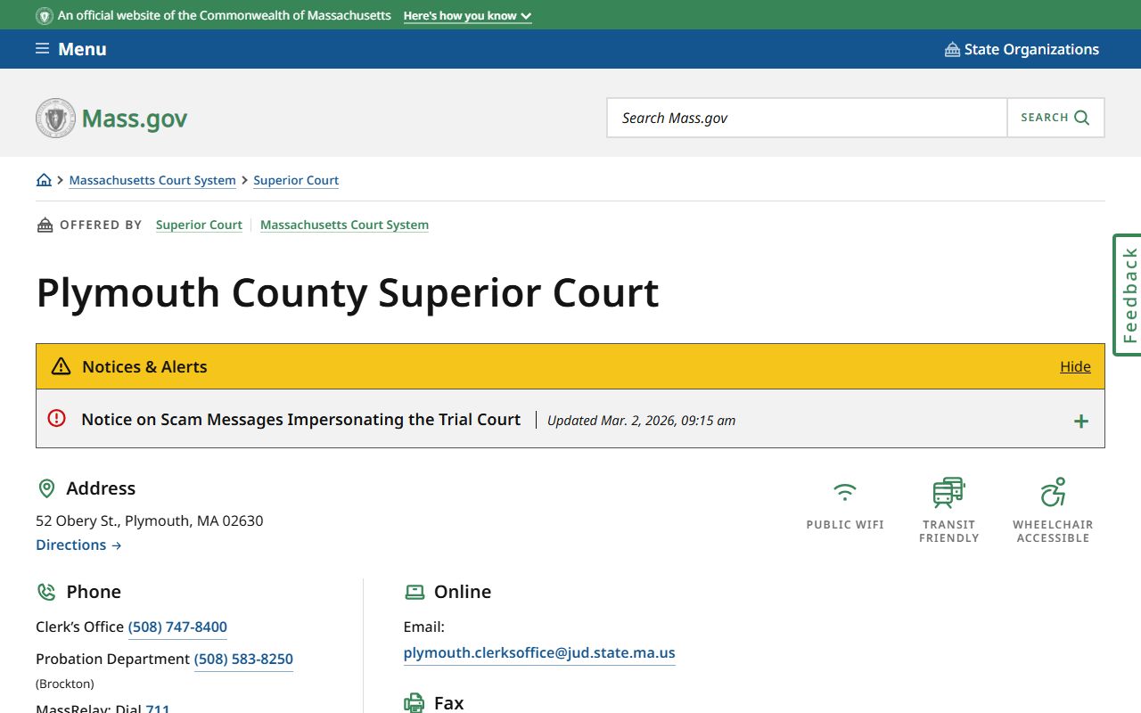 Plymouth County Superior Court phone directory