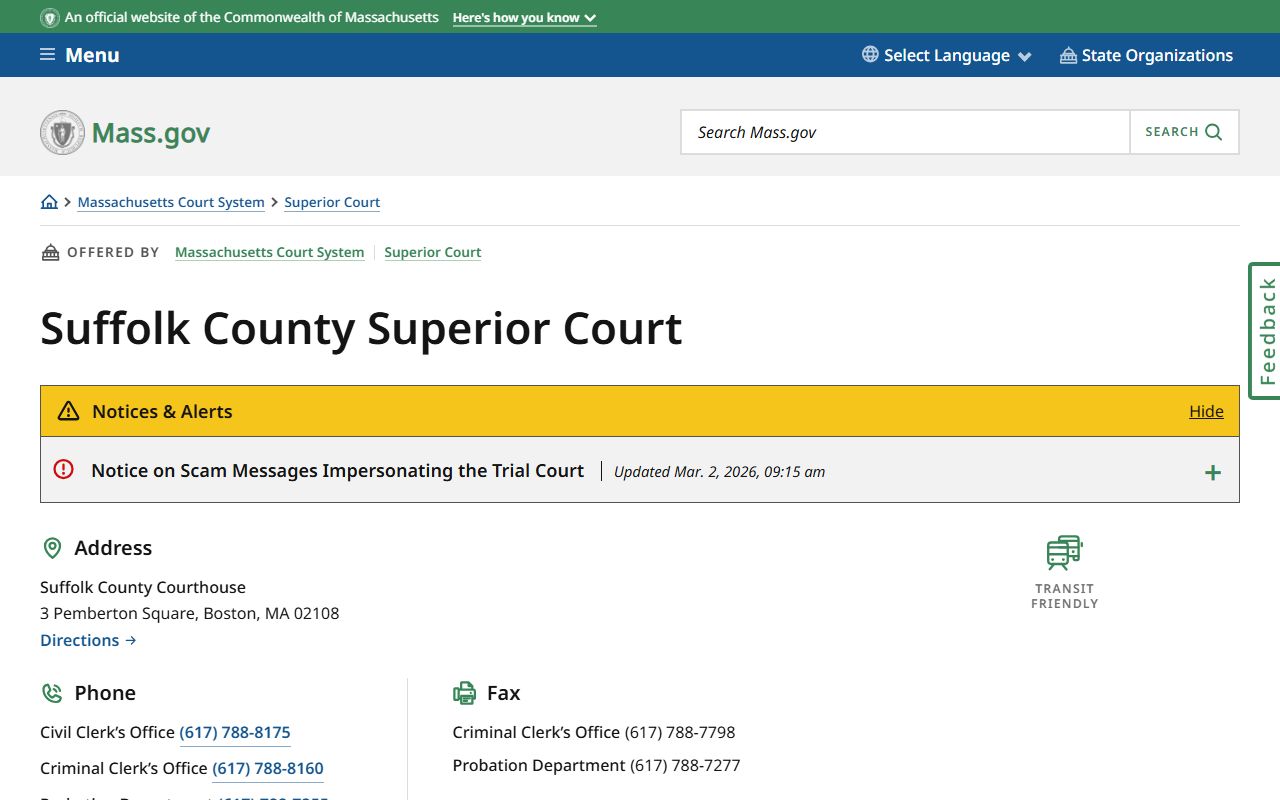 Suffolk County Superior Court phone directory and contact information