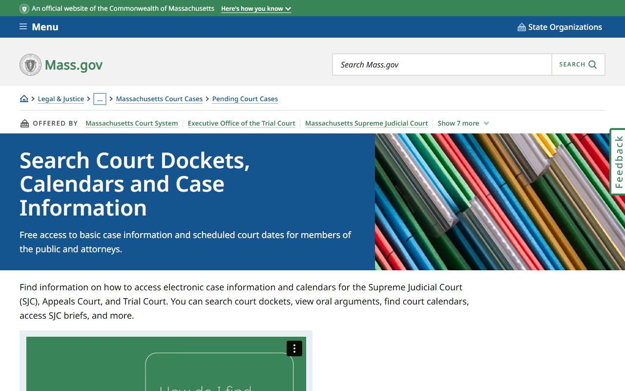 Massachusetts court dockets search for phone directory records